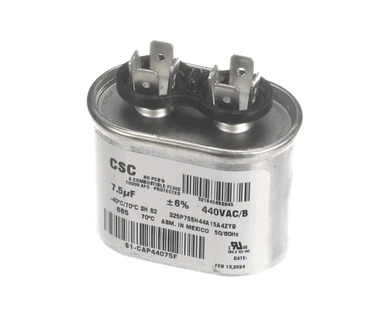 YORK S1-CAP44075F CAPACITOR RUN SINGLE 7.5MFD 440V FLAT