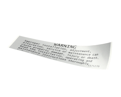 SOUTHBEND RANGE 1175270 LABEL WARNING IMPROP.INSTALL