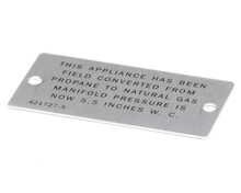 VULCAN HART 00-421727-00005 PLATE PROPANE TO NATURAL GAS