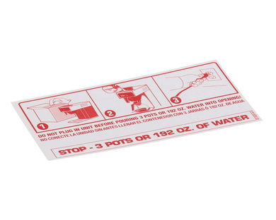 WILBUR CURTIS WC-38209 LABEL, STOP DO NOT PLUG IN CAF